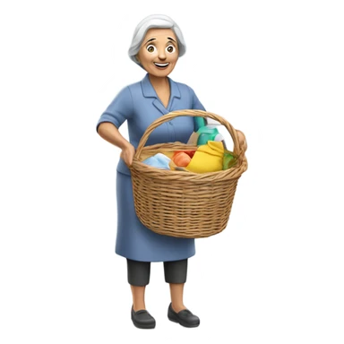 3d hyper realistic senior woman carrying washing basket  sticker