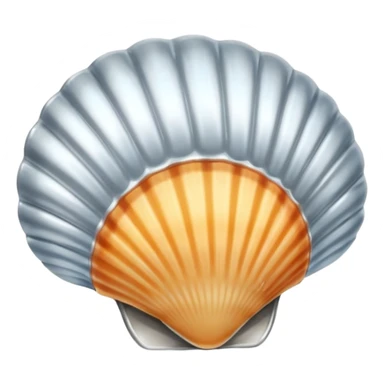 A seashell emoji made of polished silver chrome, smooth curved surface, reflective metallic highlights, elegant minimal design, iOS emoji style, centered, clean white background, soft lighting sticker