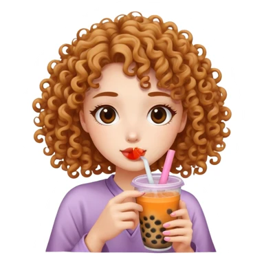 girl with curly hair drinking boba tea sticker