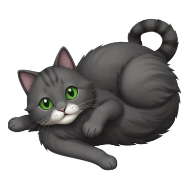 solid dark grey cat with green eyes, white toes/paws playfully rolling upside down sticker