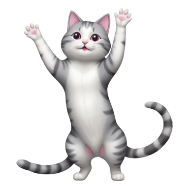 grey and white cat doing a big long stretch reaching up into the air sticker
