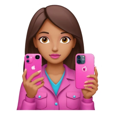 chica "baddie" con un iphone 13 rosa en la mano como sacando foto sticker