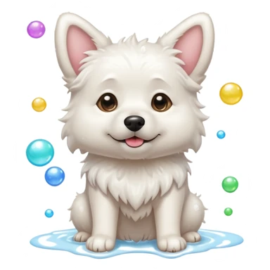 white dog with soap bubbles sticker