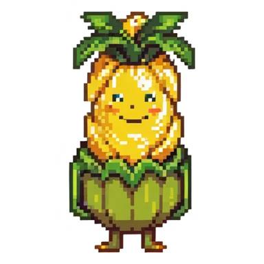 Corny Cob from Shopkins, a cute anthropomorphic ear of corn character with a yellow body, green husk at the top, and a smiling face sticker