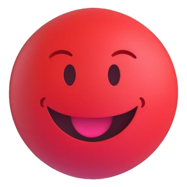 3D smiley emoji, round shape, party student, red color, cheerful face sticker