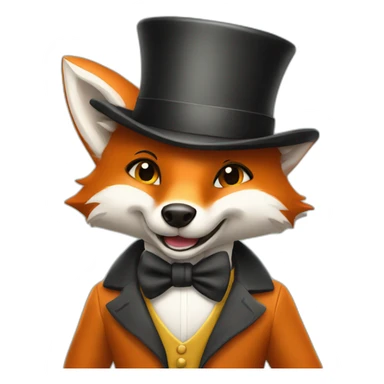A happy fox with a tophat doing showbiz sticker