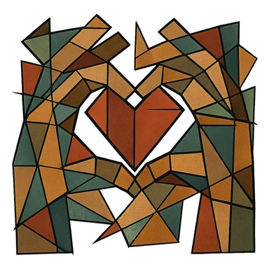 heart hands icon, hands forming a heart, geometric shapes, abstract composition sticker