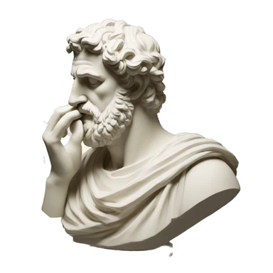 Ancient Greek King Odysseus Statue Thinking with Hand on Chin, Bust only, Off-white sticker