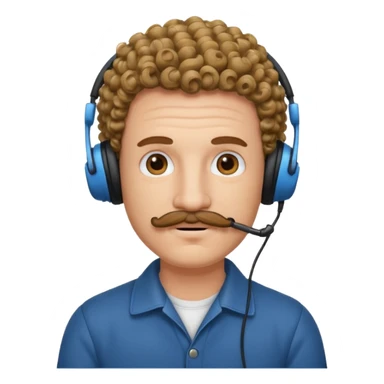man with curly hair, mustache, and headphones sticker