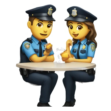 police man and woman sitting at a table, eating lunch sticker