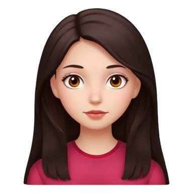 An emoji featuring a girl with dark brown long hair, brown eyes, light pinkish skin, red cheeks sticker