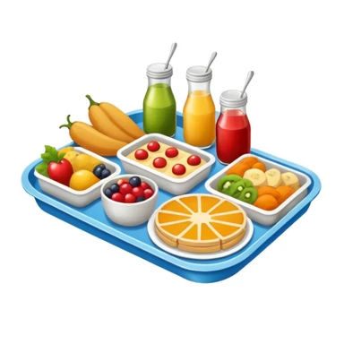 colorful meal tray on a canteen table, friendly and convivial atmosphere sticker