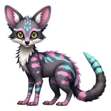 Feral Rare Fantasy dark colorful pastel vibrant tropical Vernid-Sergal-Genet-Trico-species by LiLaiRa, random markings, tufted tail, tufted ears, full body sticker
