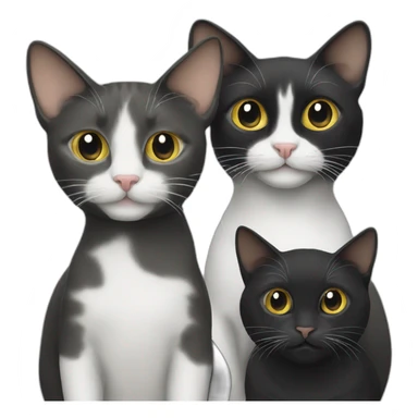 Three cats, one black,black two white,black sticker