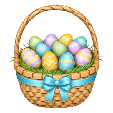 emojis.com 3d-emoji-of-a-colorful-easter-basket-filled-with-decorated-eggs,-pastel-ribbons,-and-a-woven-texture-in-glossy-emoji-style. sticker