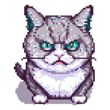cute angry cat, pixel art style, small pixels, simple colors, angry facial expression sticker