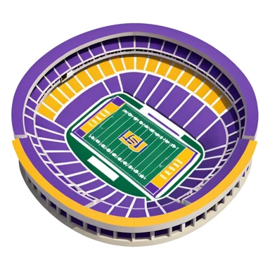 Tiger Stadium LSU football stadium emoji, oval shape, purple and gold seating, small football on field sticker