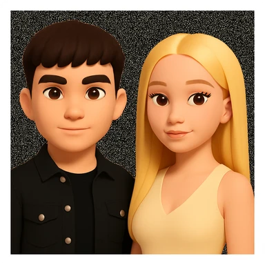 Slightly increase the volume of the upper body of the girl, significantly spread them apart from each other, make the skin color the same for both characters, keep the cartoon style as in the reference image. sticker