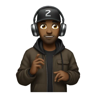 rapper with a mic and a headphone sticker