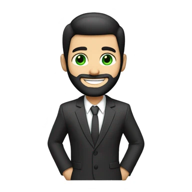Finance white guy, green eyes, suit, beard like 3 days, big smile. crewcut black hair sticker