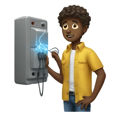 A boy is struggling with how electric current works. sticker