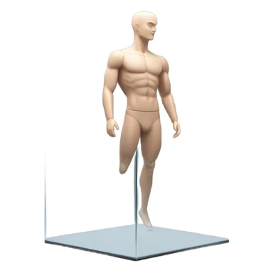 male mannequin abs cubes inside a glass cube on a stand isometric view sticker