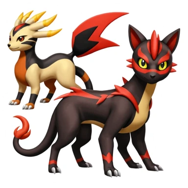 Darkrai-Giratina-Litten-Torracat-Houndoom-Meloetta-Fakémon-creature-hybrid-fusion, full body sticker