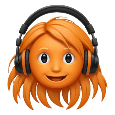 Orange happy face emoji with a couple of hair,headphones,and antennas. sticker