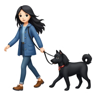 A long-haired girl walking a black dog sticker