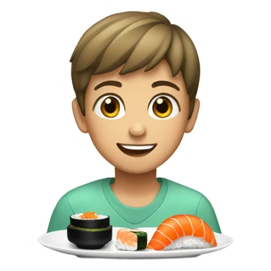 make a teen boy with short hair eating sushi  sticker
