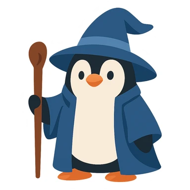 flat design style penguin wizard sticker
