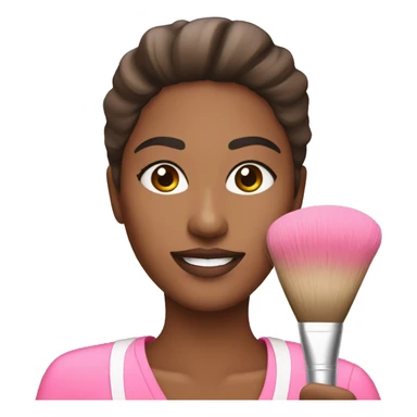 Brown Esthetician wearing pink holding a fan brush sticker