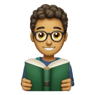 joven estudiante de piel blanca con todos sus libros y su mascota, llamada jack riendo y muy feliz sticker
