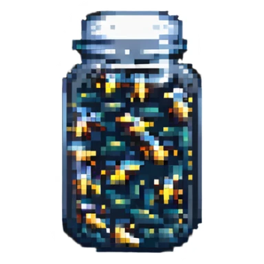 pixel art of fireflies in a jar, retro video game style, glowing effect sticker