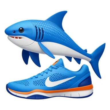 Tiburon con tenis nike azules en la orilla del mar sticker