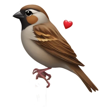 Sparrow holding a heart sticker