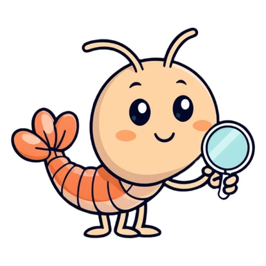 shrimp with magnifying glass sticker