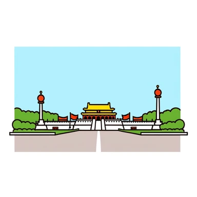 Tiananmen Square in Beijing with traditional Chinese architecture gate, sunny day, travel landmark illustration sticker