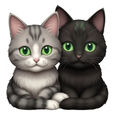 1 grey cat with pastal green eyes and 1 black with green eyes cat cuddling sticker