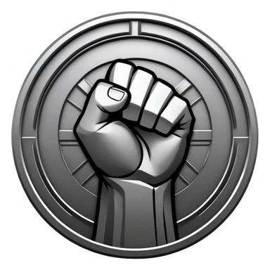 Round emblem symbolizing martial arts with a bold fist facing forward in the center. The fist is surrounded by dynamic lines representing movement and power. The design conveys strength, focus, and precision, with a minimalist background emphasizing the combat spirit. Transparent background. sticker