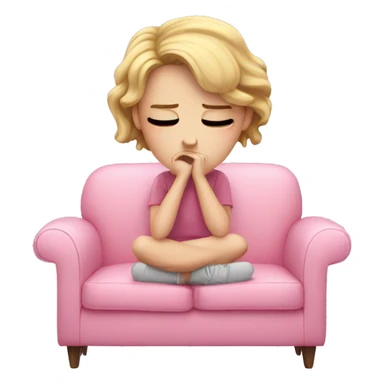 sad white girl crying on the cozy pink couch  sticker