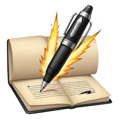 pen writing on a page with a glowing spark sticker