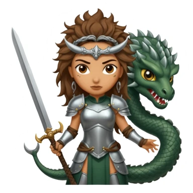 Fierce Latina in armor with a sword after a battle cutting off the head of a hydra sticker