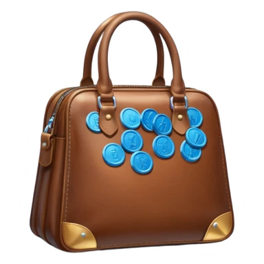 leather bag on top of blue coins stack sticker