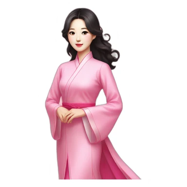 attractive go yoon jung with wavy black hair posing with pink ao dai full body sticker