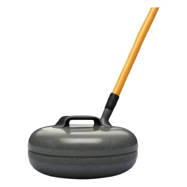An icon showing a detailed close-up of a curling stone sliding across the ice, with a broom in motion beside it. The background features an indoor stadium with cheering spectators on the stands. Transparent background captures the strategy and focus of curling. sticker
