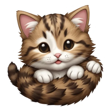 dark brown tabby and white kitten in funny positions upside down with eyes closed sticker