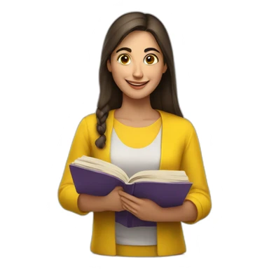 Armenian women with the yellow clothes reading book and looking at camera and smiling  sticker