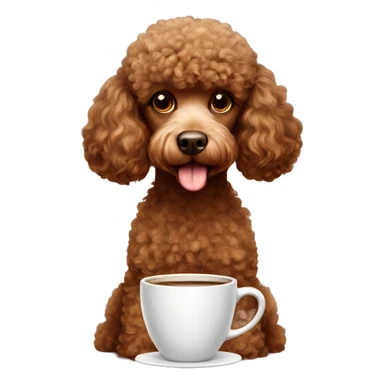 brown poodle with a cup of coffee sticker