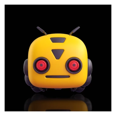 3D rendered emoji of a yellow robot face, blending Bumblebee and Toyota GR86 design, yuzu fruit skin texture, yellow background, black border with rounded corners sticker